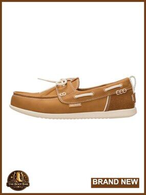 Faux Leather Boat Shoe with Stretch Lace and Removable Foam Insole
